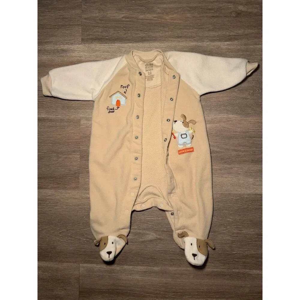 Child of Mine by Carters Baby Fleece Footed Pajamas Sleep Puppy Tan Cream 0-3 M